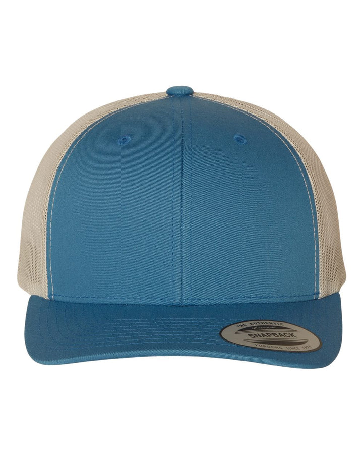 Front View of Steel Blue/ Silver Retro Trucker Cap - 6606