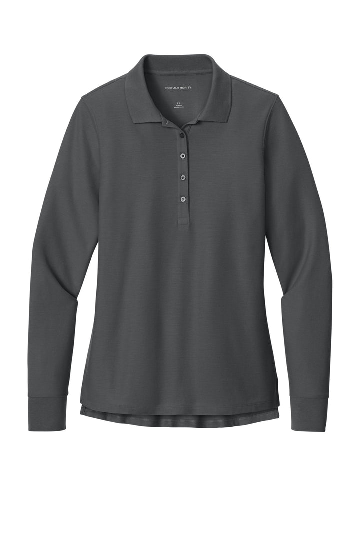 Front View of StormGrey Port Authority Women's Wearever Signature Pique Long Sleeve Polo LK200LS