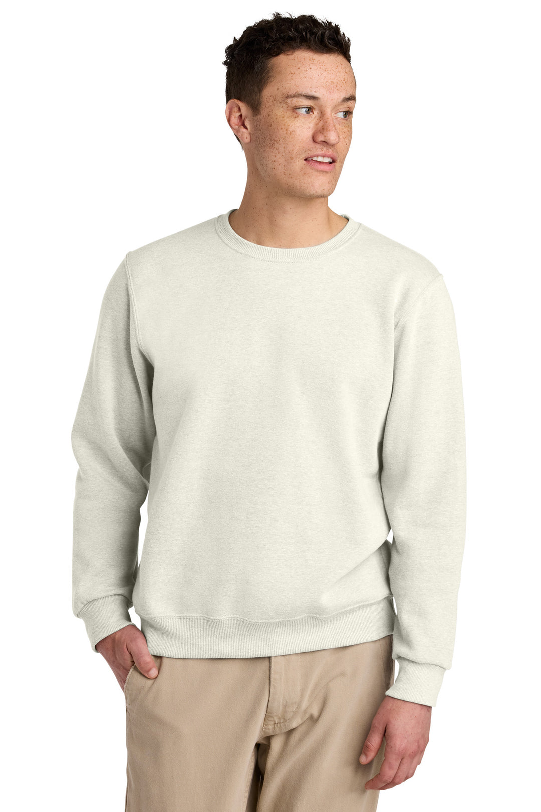 Front View of SwtCrmHthr Jerzees Eco Premium Blend Crewneck Sweatshirt 701M