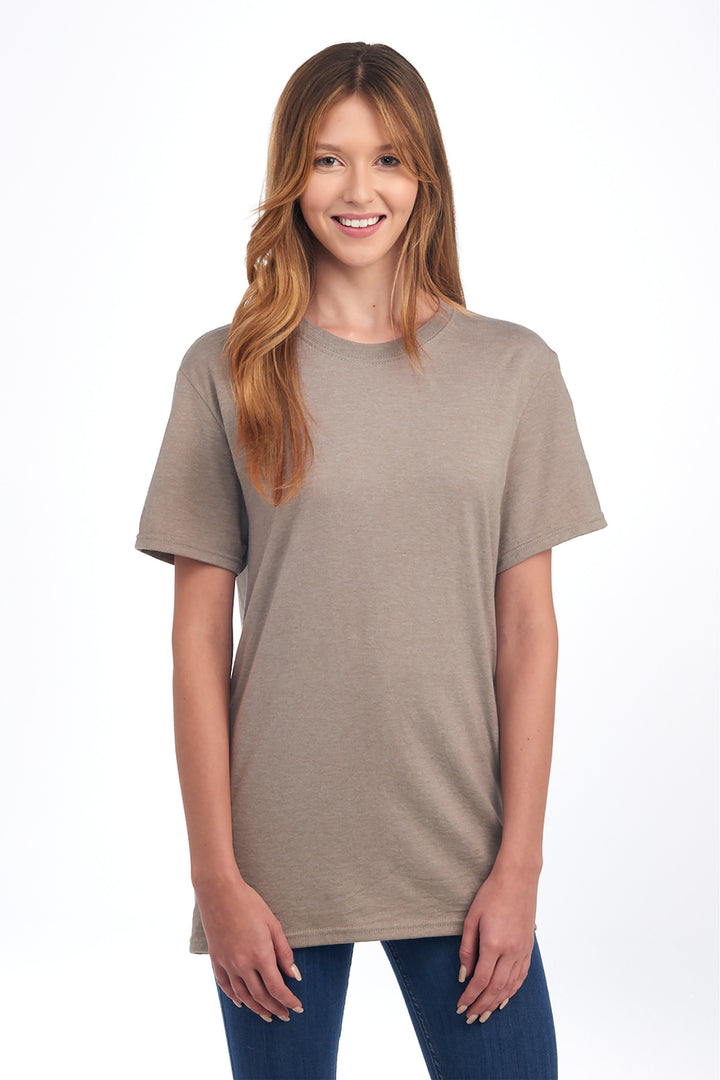 Front View of TaupeHthr Jerzees Premium Blend Ring Spun T-Shirt 560M