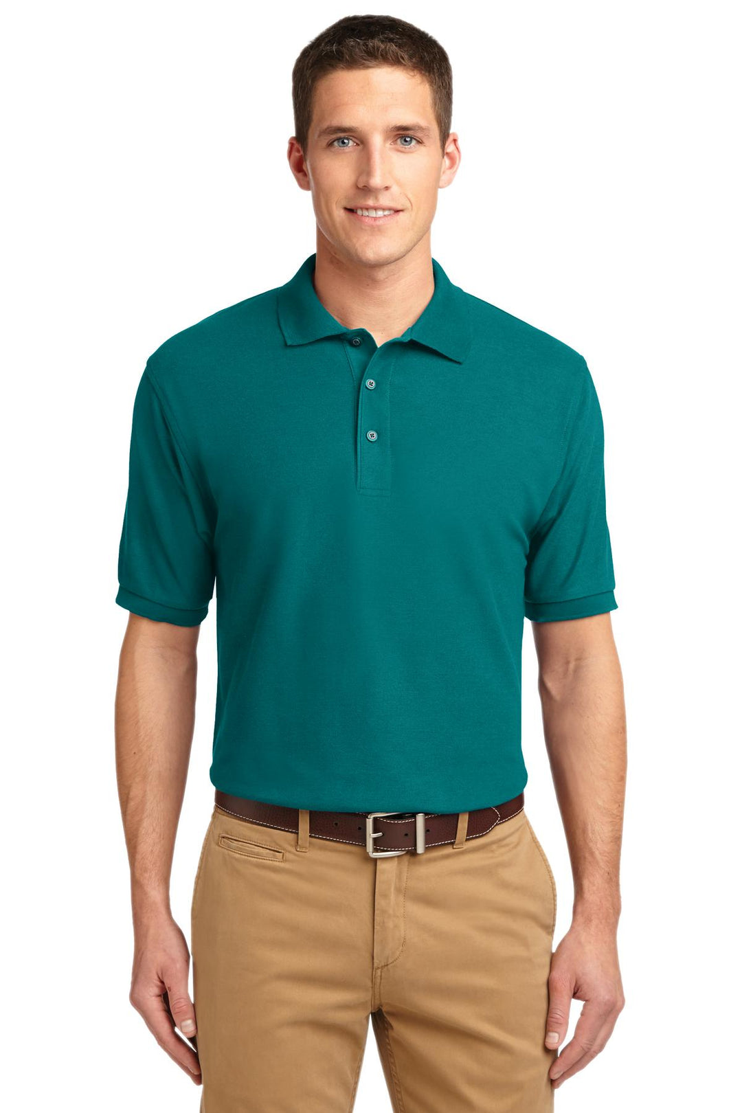Front View of Teal Green Port Authority Silk Touch Polo K500