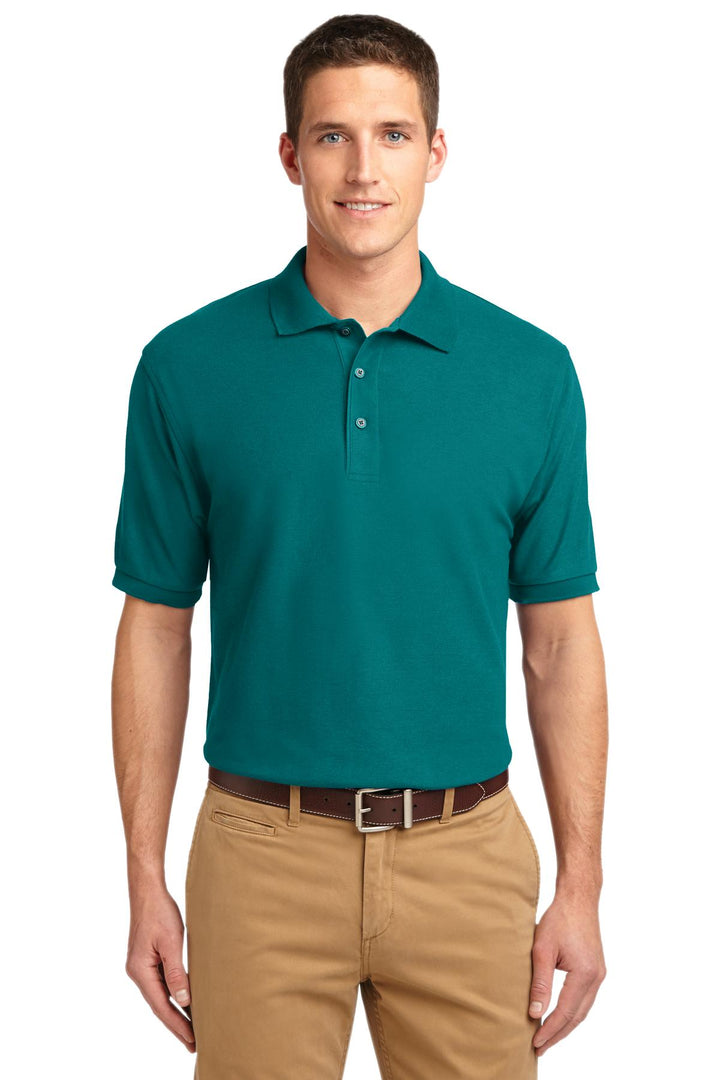 Front View of Teal Green Port Authority Silk Touch Polo K500