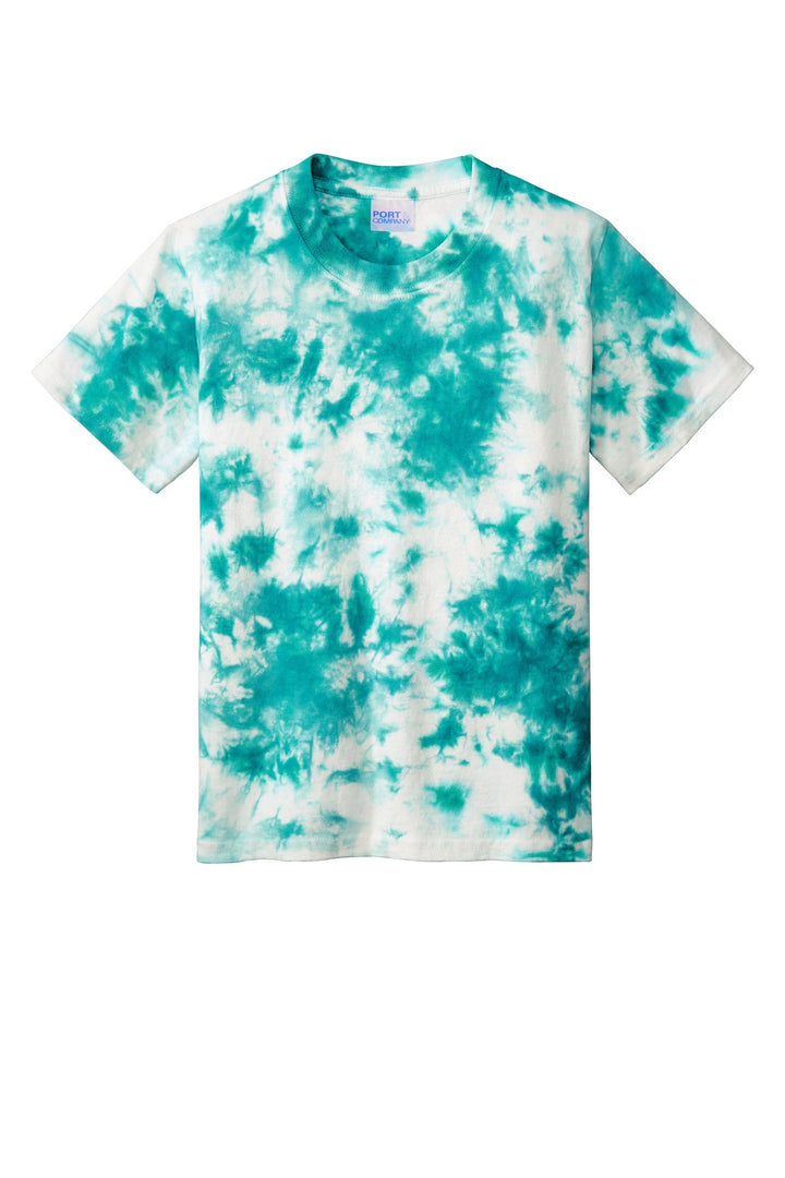 Front View of Teal Port & Company Youth Crystal Tie-Dye Tee PC145Y