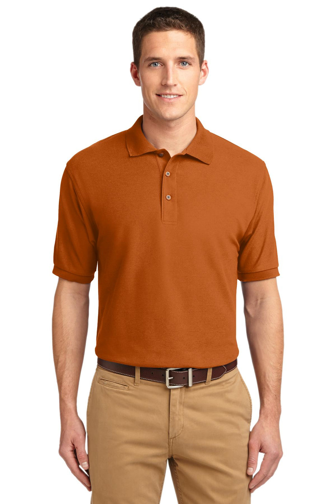 Front View of Texas Orange Port Authority Silk Touch Polo K500