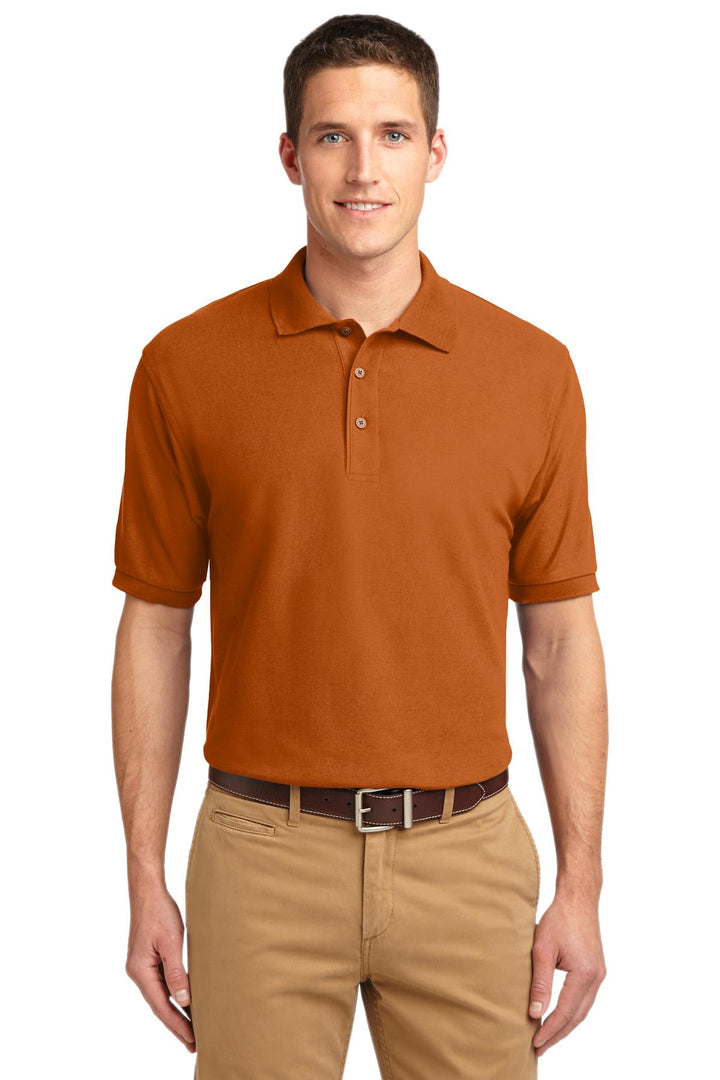 Front View of Texas Orange Port Authority Silk Touch Polo K500