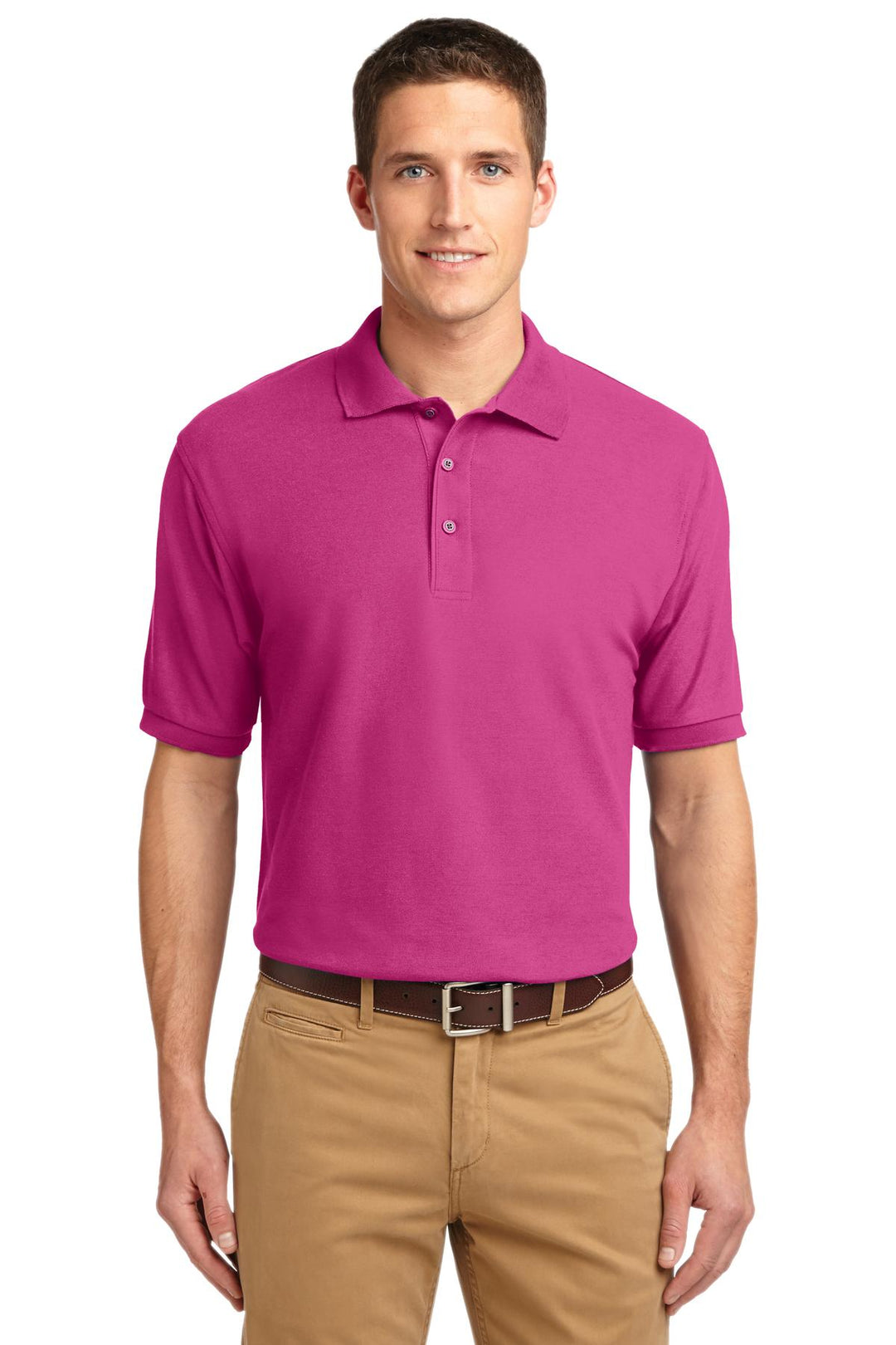 Front View of Tropical Pink Port Authority Silk Touch Polo K500