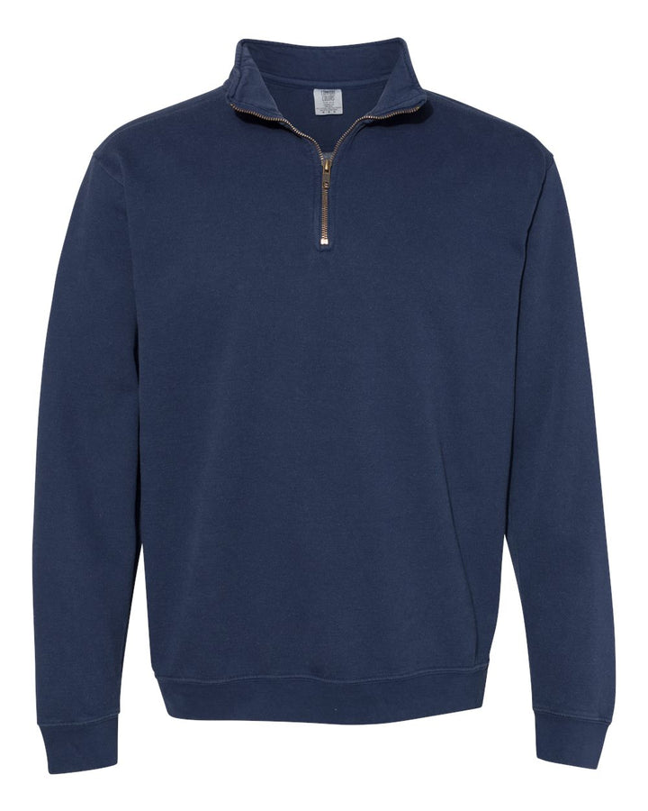 Front View of True Navy Garment-Dyed Quarter Zip Sweatshirt - 1580