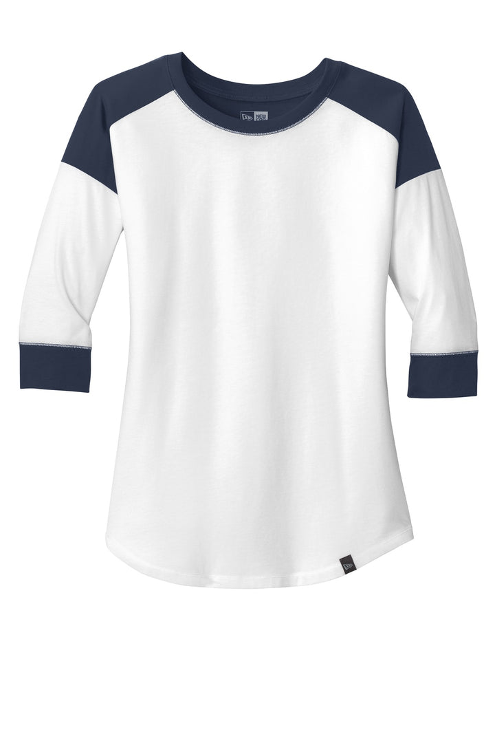 Front View of True Navy/Wht New Era Women's Heritage Blend 3/4-Sleeve Baseball Raglan Tee. LNEA104
