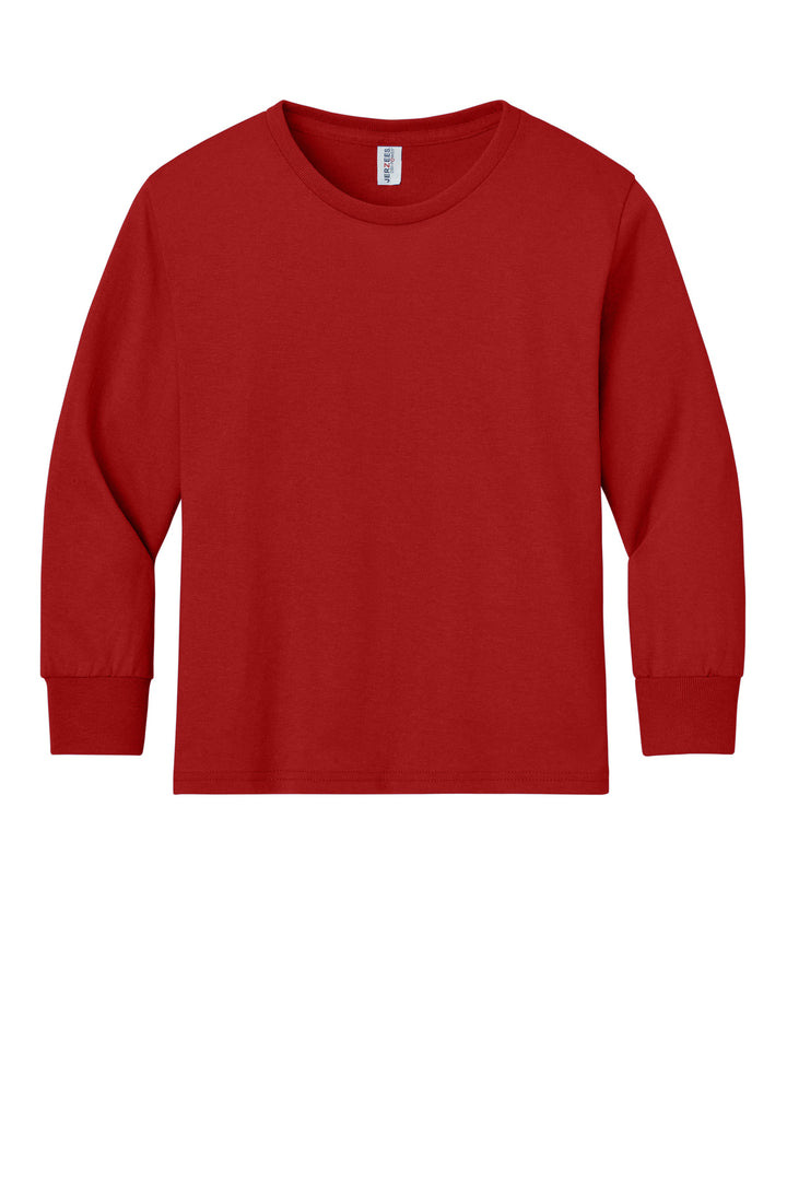 Front View of True Red Jerzees Youth Dri-Power 50/50 Cotton/Poly Long Sleeve 29BL