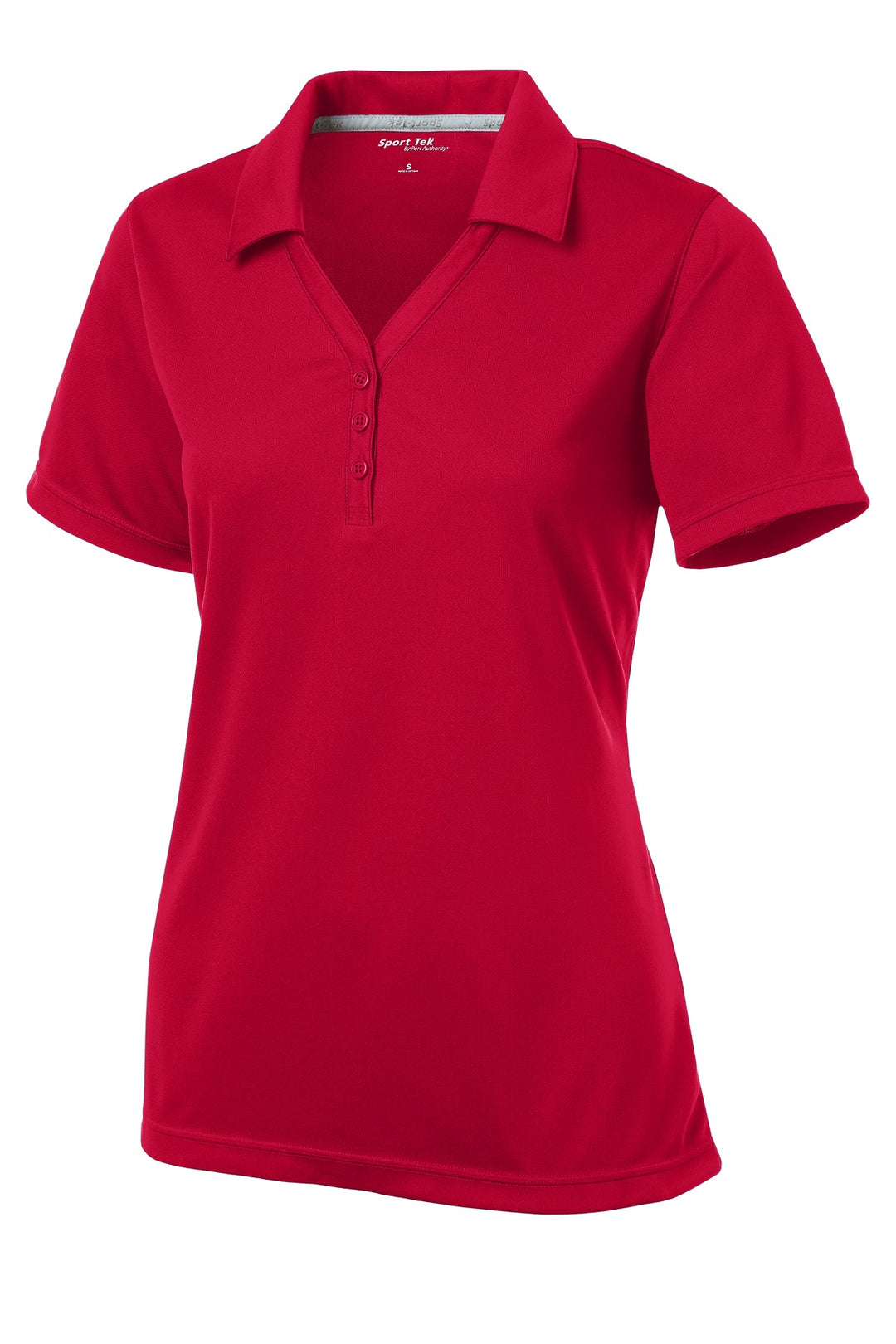 Front View of True Red Sport-Tek Women's PosiCharge Micro-Mesh Polo. LST680