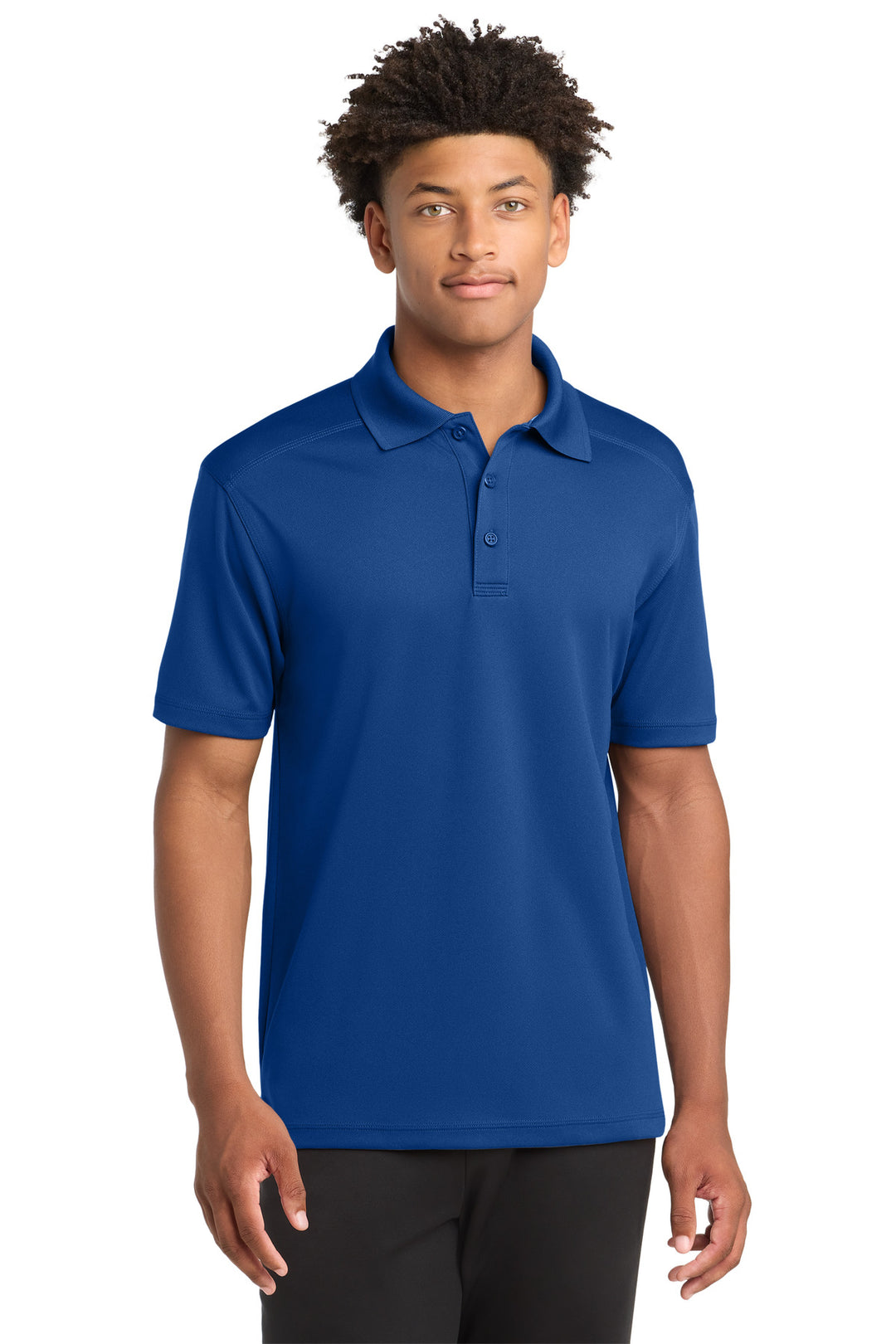 Front View of True Royal Sport-Tek PosiCharge Micro-Mesh Polo. ST680