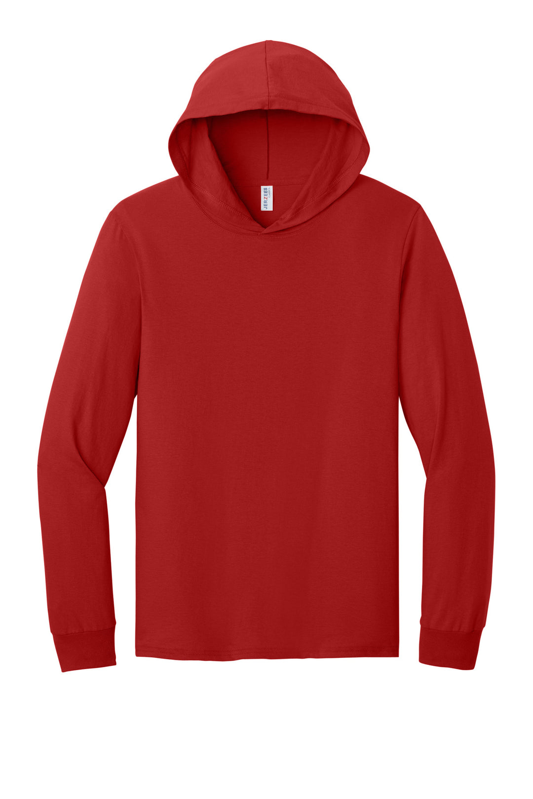 Front View of TrueRed Jerzees Classics Unisex Cotton Long Sleeve Hooded T-Shirt 363LH