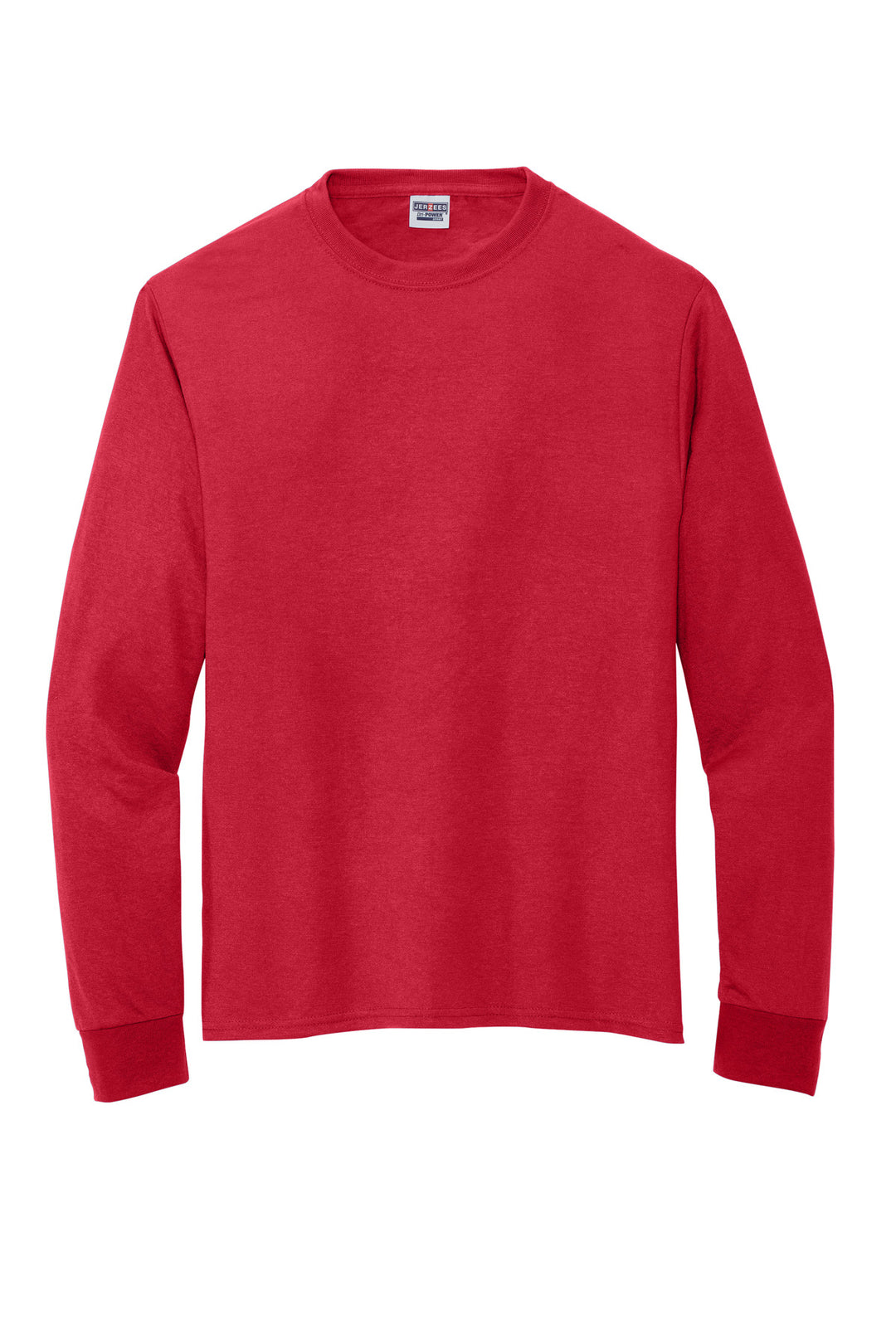 Front View of TrueRed Jerzees Dri-Power 100% Polyester Long Sleeve T-Shirt 21LS