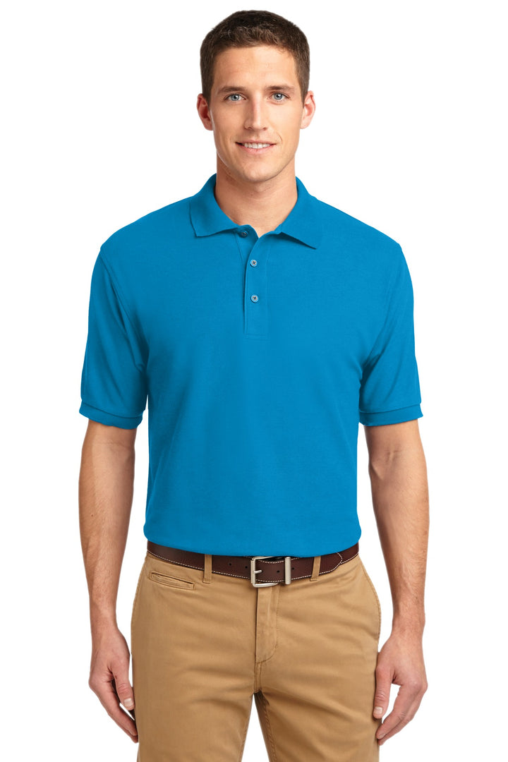 Front View of Turquoise Port Authority Silk Touch Polo K500