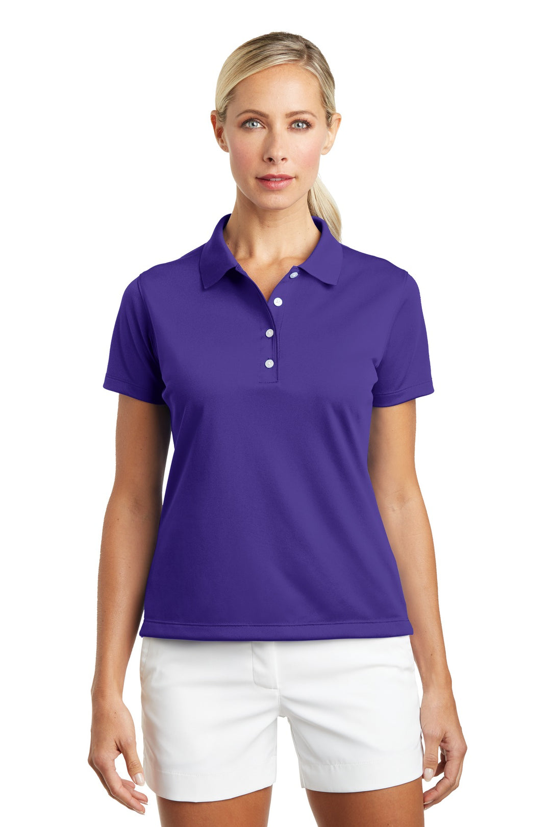 Front View of Varsity Purple Nike Women's Tech Basic Dri-FIT Polo. 203697