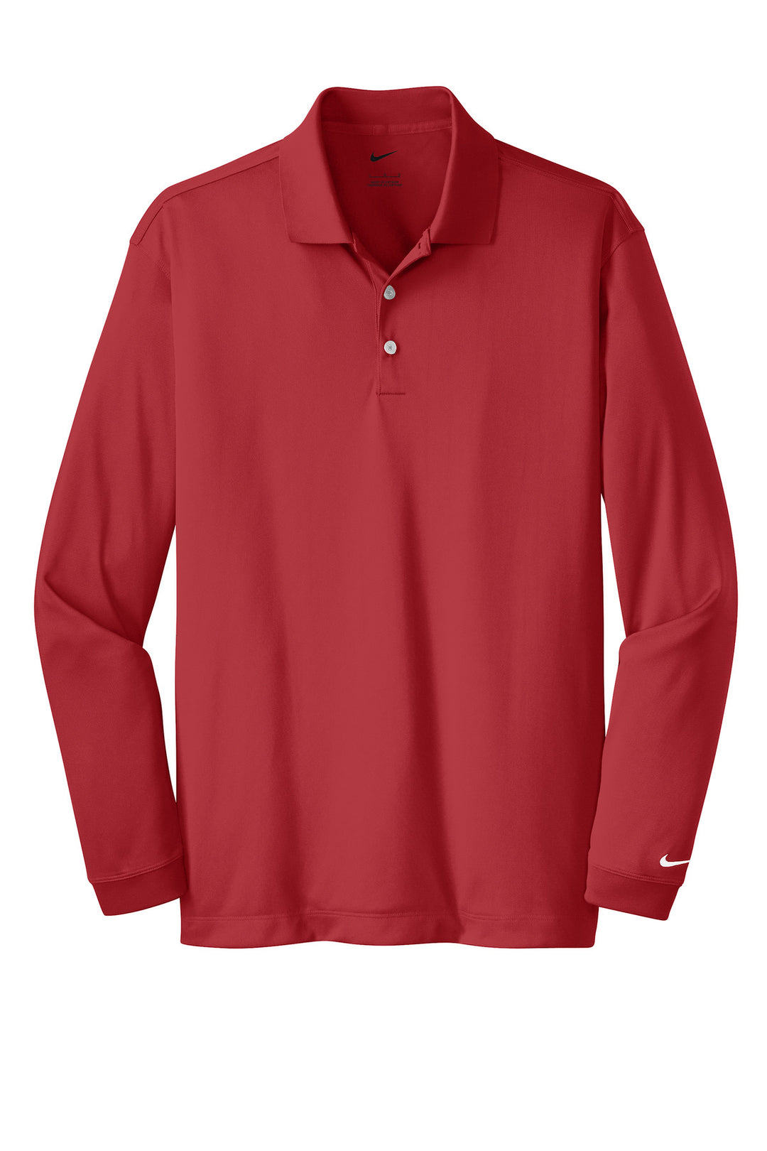 Front View of Varsity Red Nike Long Sleeve Dri-FIT Stretch Tech Polo. 466364