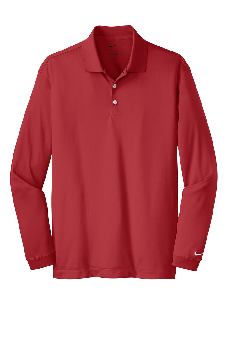 Front View of Varsity Red Nike Long Sleeve Dri-FIT Stretch Tech Polo. 466364