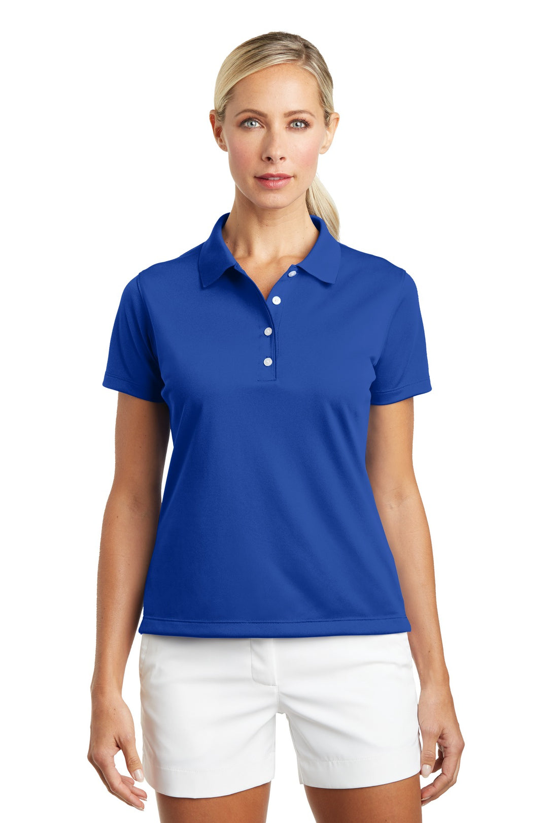 Front View of Varsity Royal Nike Women's Tech Basic Dri-FIT Polo. 203697