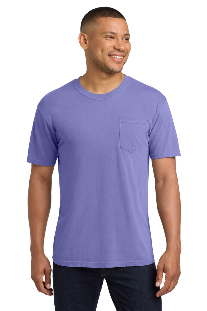 Front View of Violet COMFORT COLORS Heavyweight Ring Spun Pocket Tee. 6030