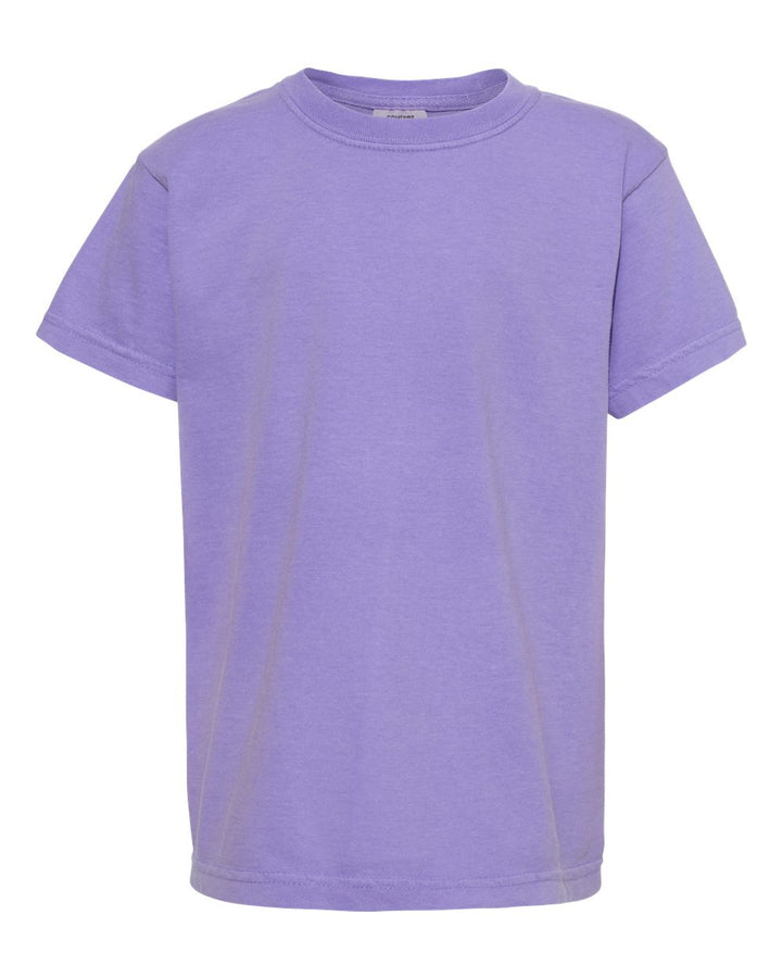 Front View of Violet Garment-Dyed Youth Heavyweight T-Shirt - 9018