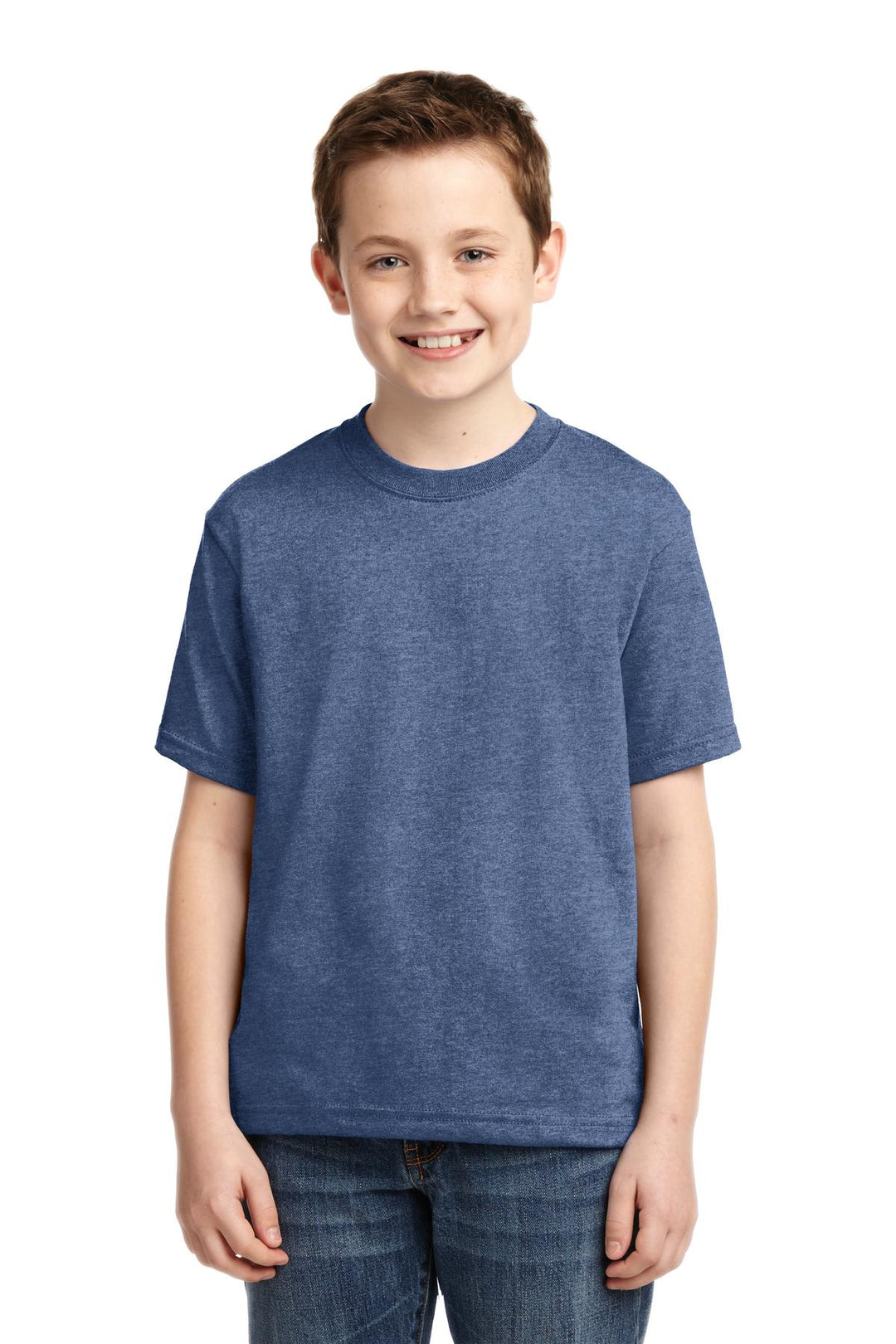 Front View of Vntg Hthr Blue Jerzees - Youth Dri-Power 50/50 Cotton/Poly T-Shirt. 29B