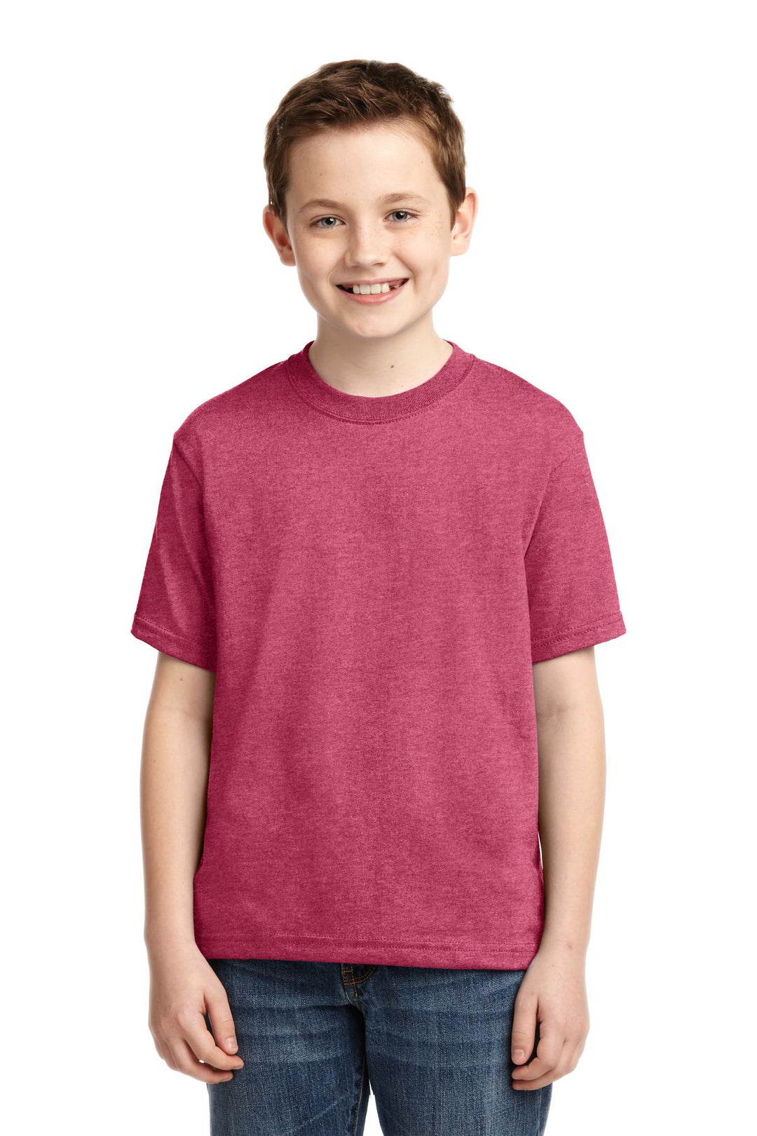 Front View of Vntg Hthr Red Jerzees - Youth Dri-Power 50/50 Cotton/Poly T-Shirt. 29B