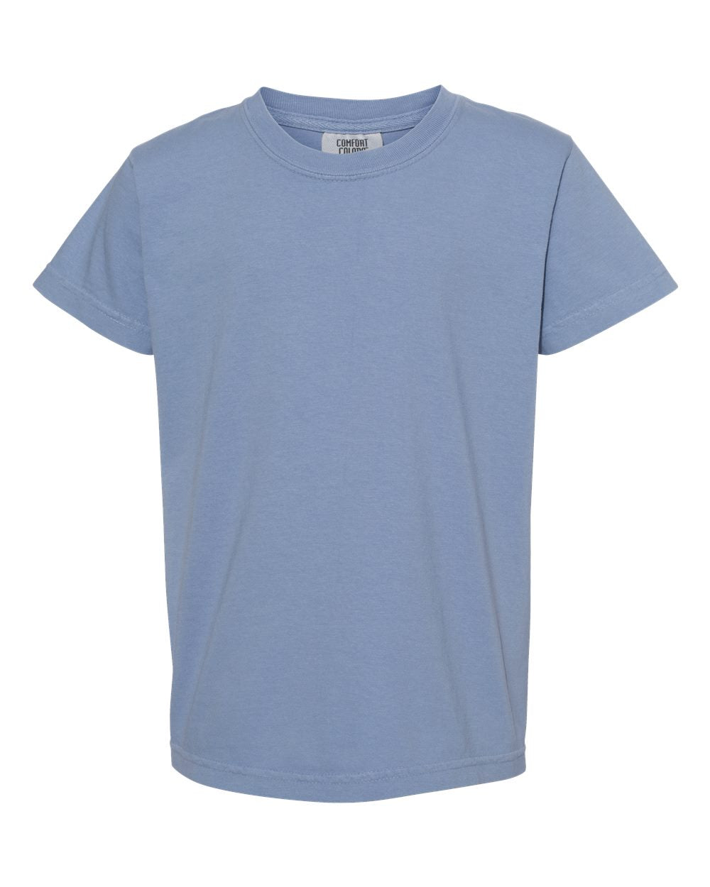 Front View of Washed Denim Garment-Dyed Youth Heavyweight T-Shirt - 9018