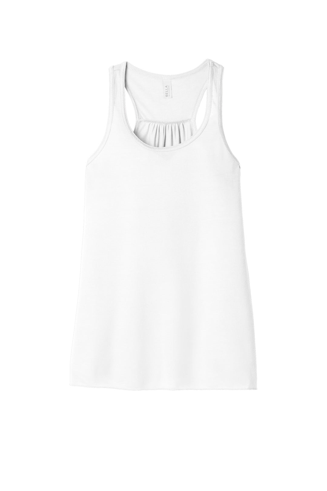 Front View of White BELLA+CANVAS Women's Flowy Racerback Tank. BC8800