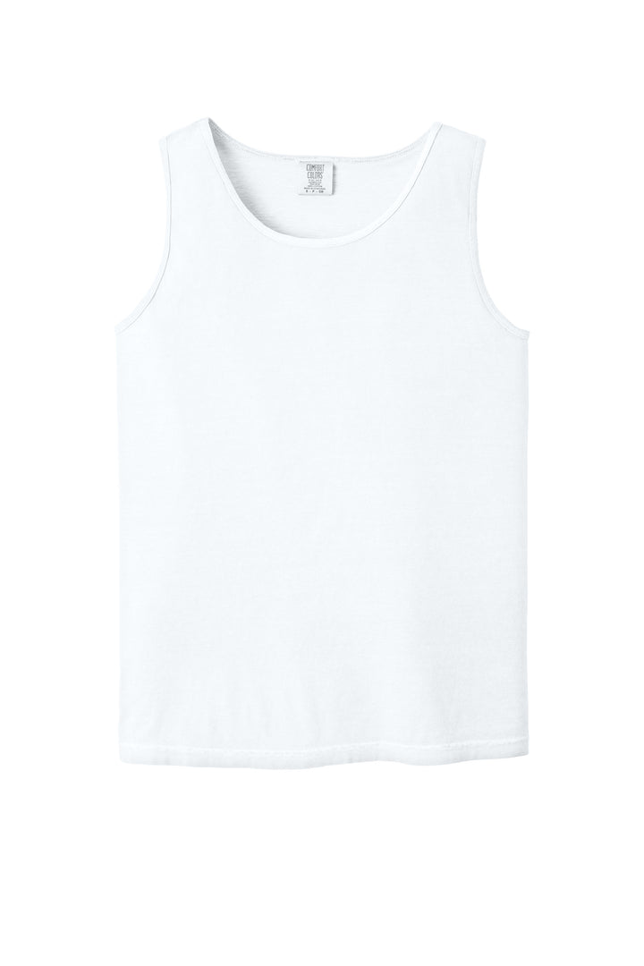 Front View of White COMFORT COLORS Heavyweight Ring Spun Tank Top. 9360