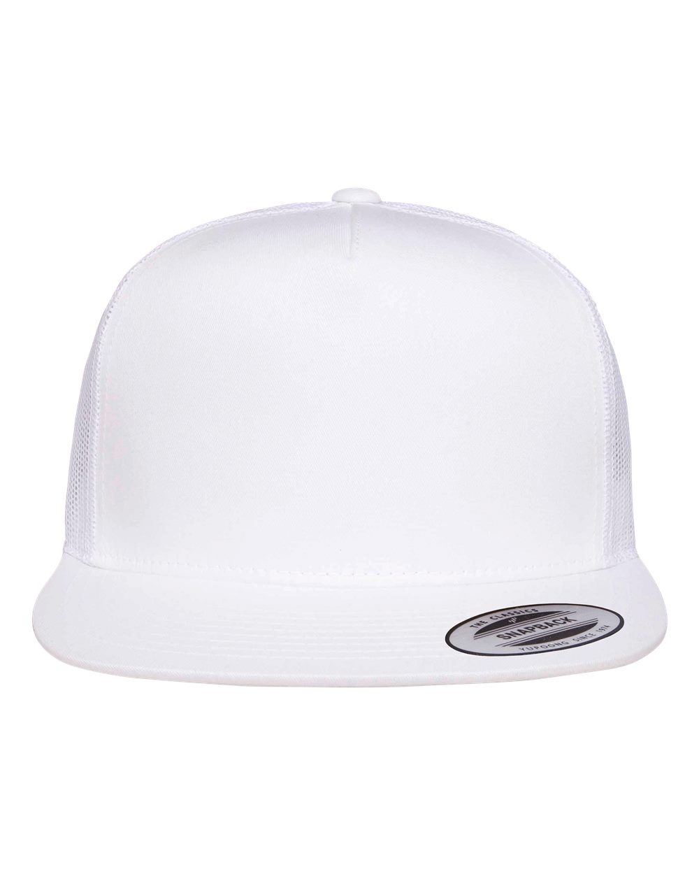 Front View of White Five-Panel Classic Trucker Cap - 6006