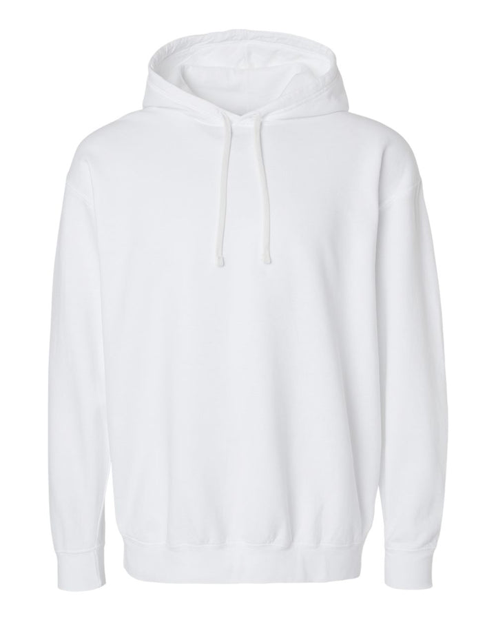 Front View of White Garment-Dyed Lightweight Fleece Hooded Sweatshirt - 1467