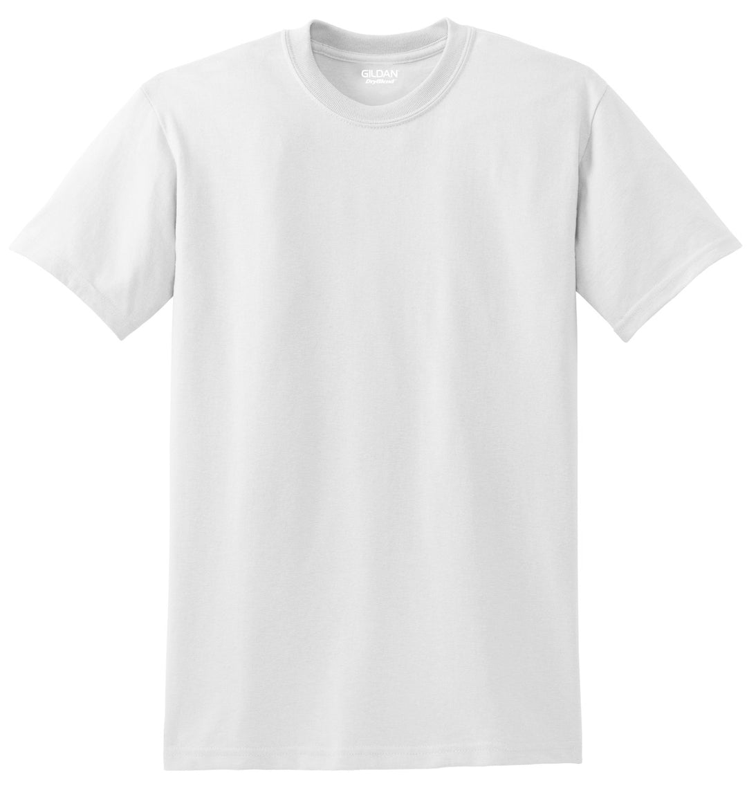 Front View of White Gildan DryBlend 50 Cotton/50 Poly T-Shirt. 8000