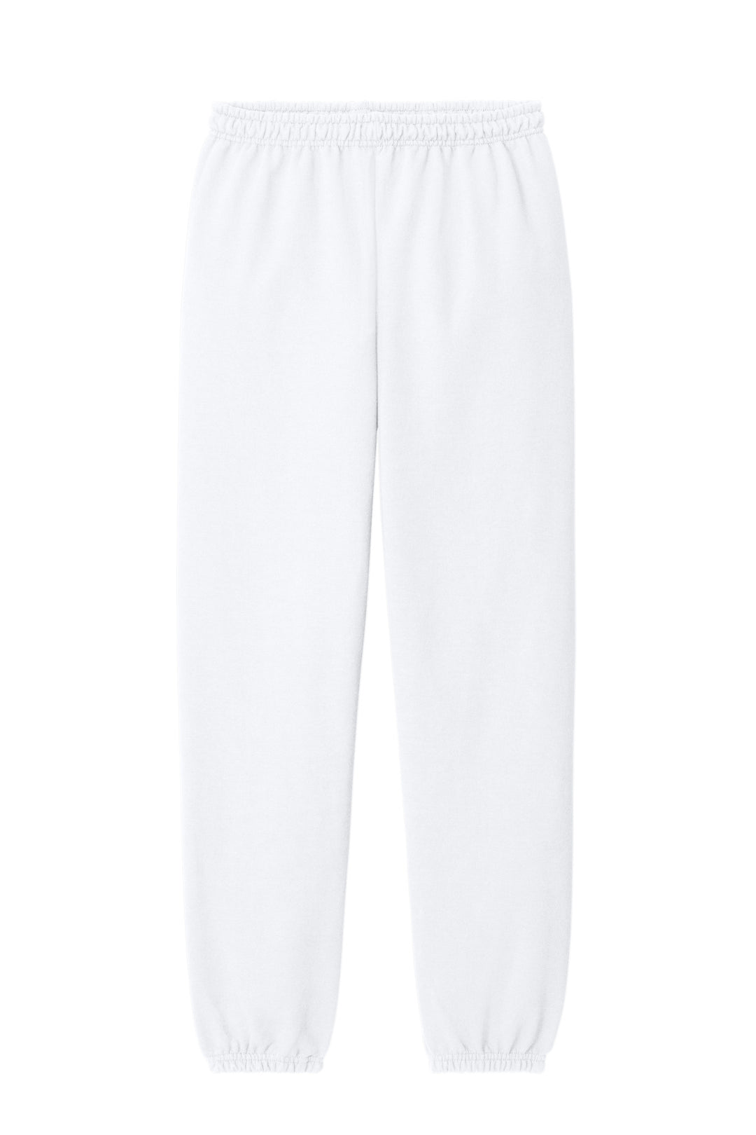 Front View of White Gildan Heavy Blend Sweatpant. 18200