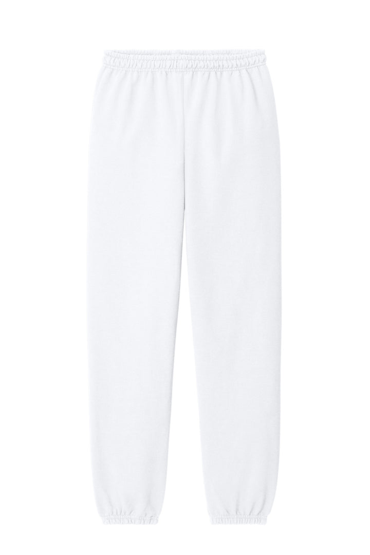 Front View of White Gildan Heavy Blend Sweatpant. 18200