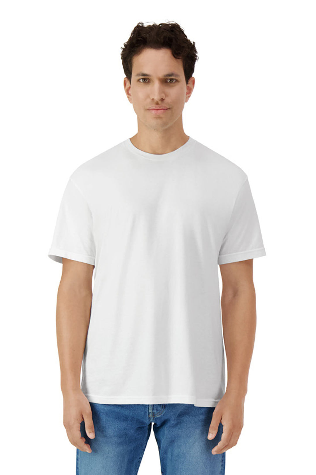 Front View of White Gildan Light Cotton Tee 3000