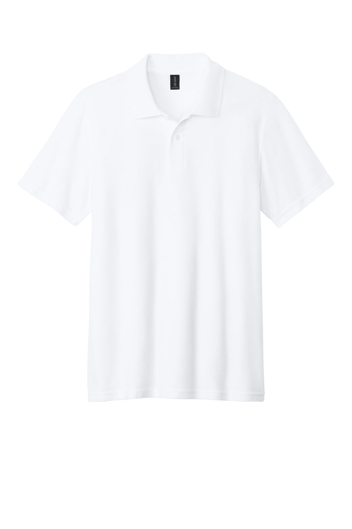 Front View of White Gildan Softstyle Pique Polo 64800