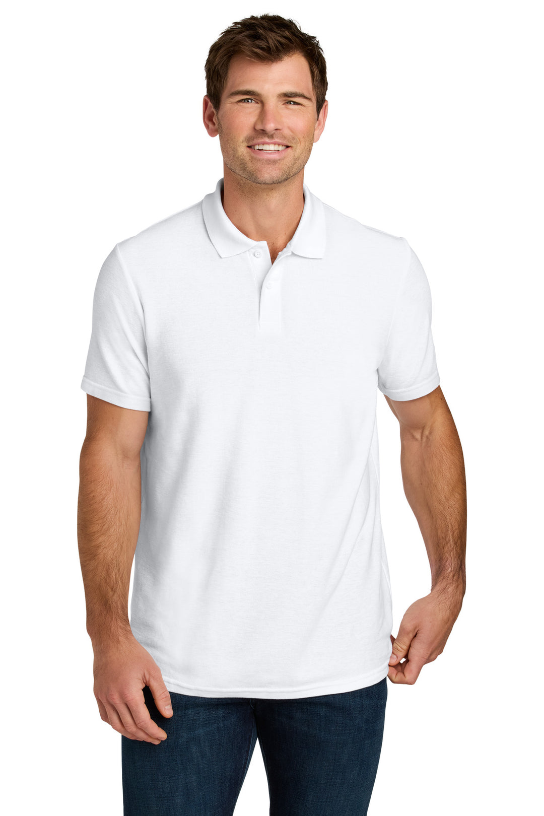 Front View of White Gildan Softstyle Pique Polo 64800