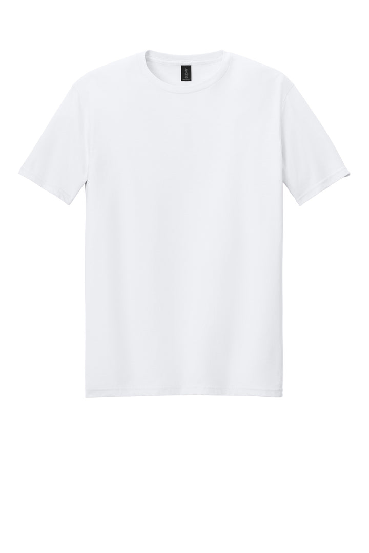 Front View of White Gildan Softstyle T-Shirt. 64000