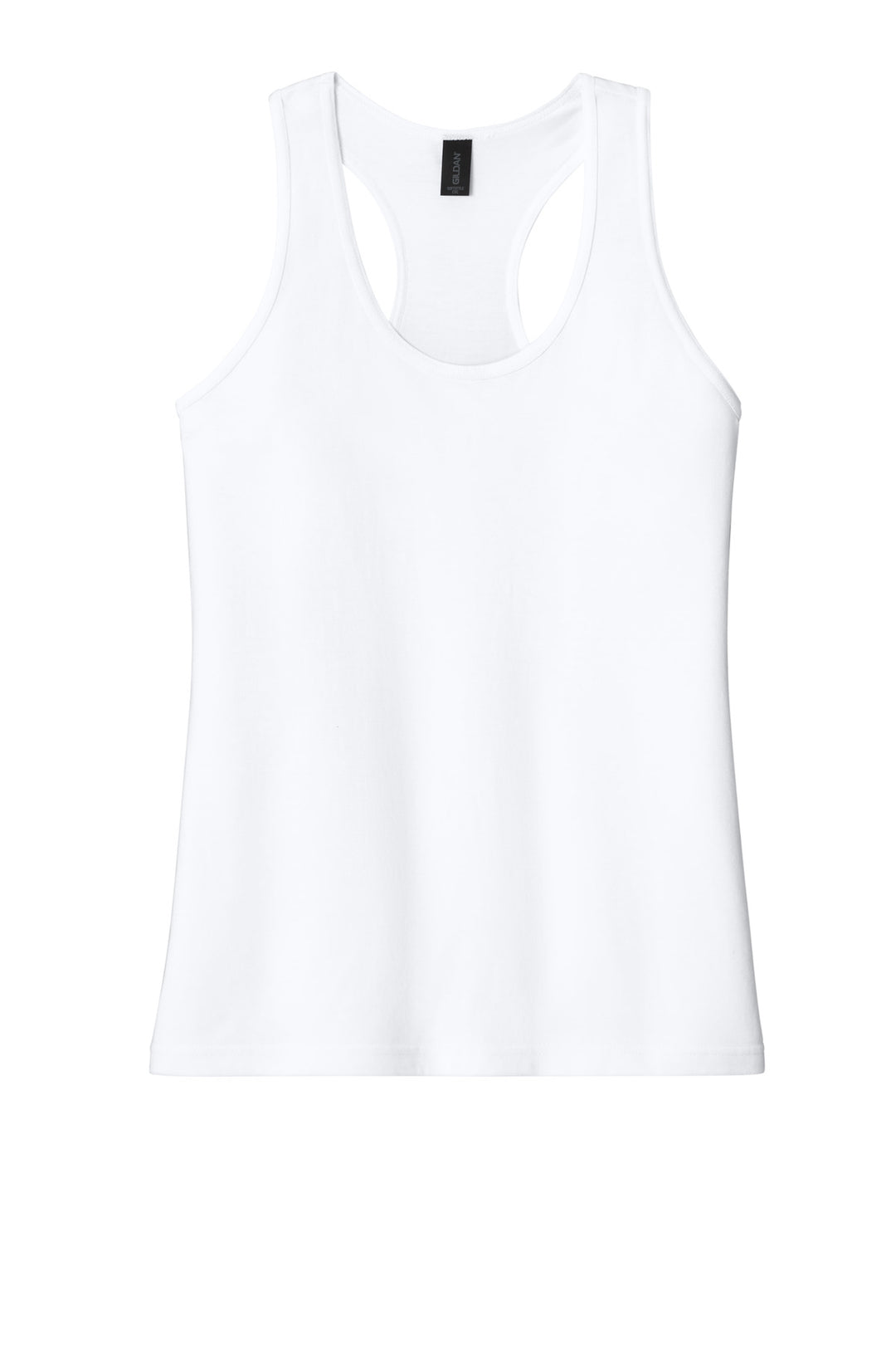Front View of White Gildan Softstyle Women's CVC Racerback Tank 64220LCVC