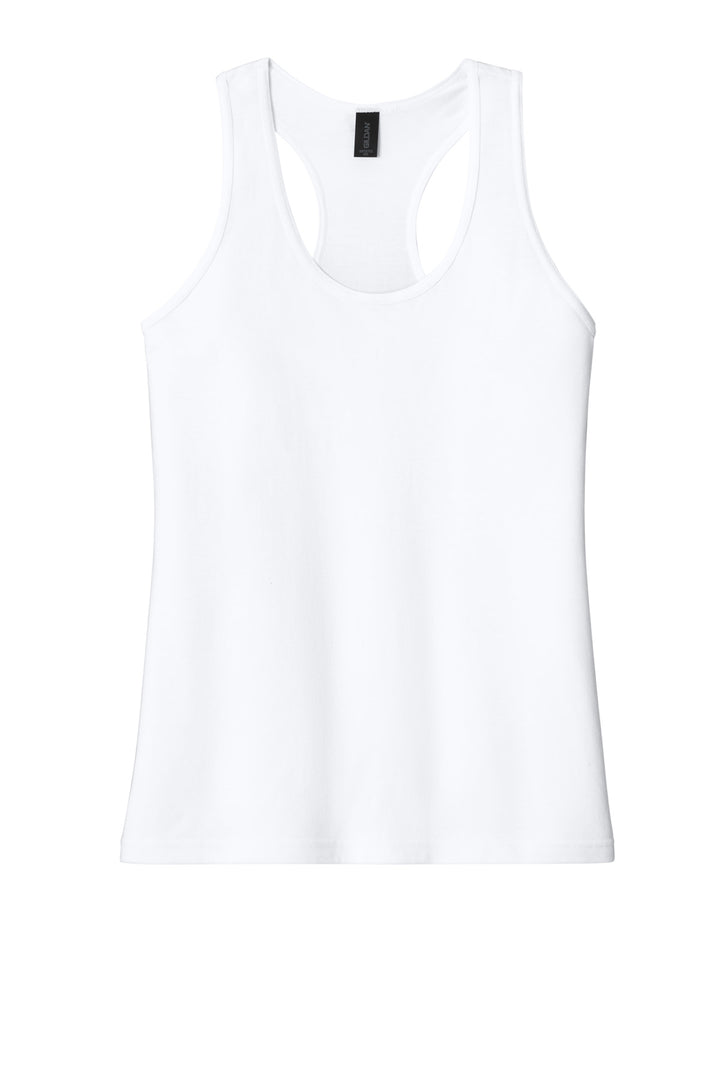 Front View of White Gildan Softstyle Women's CVC Racerback Tank 64220LCVC
