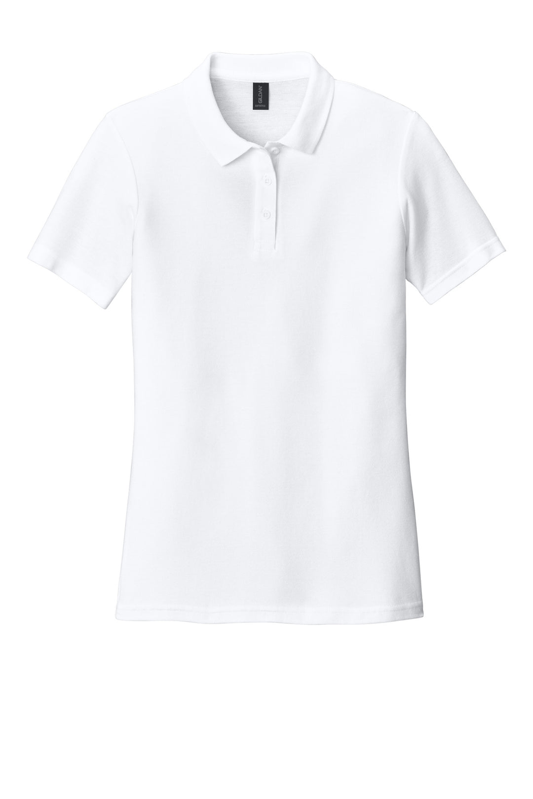Front View of White Gildan Softstyle Women's Pique Polo 64800L