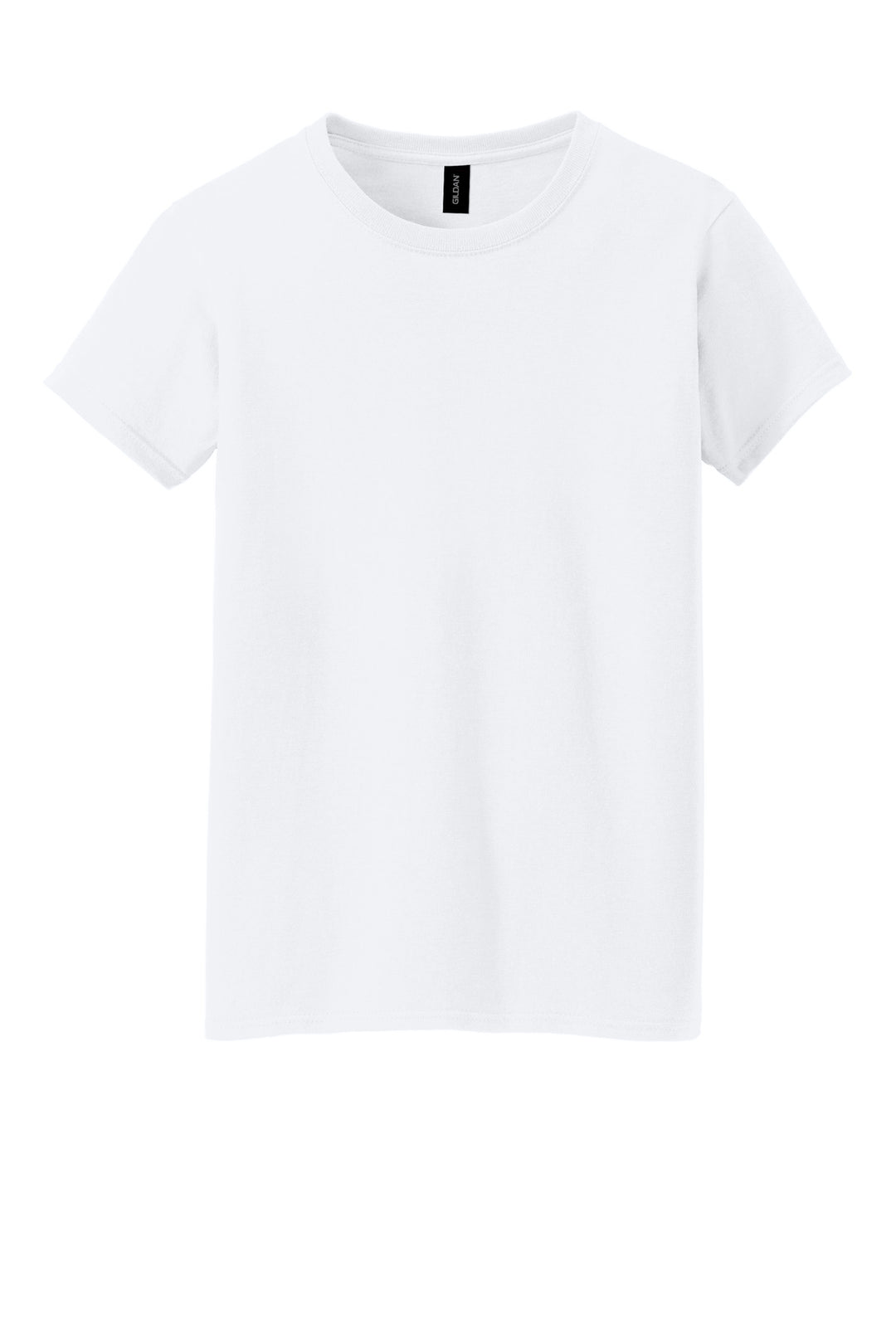 Front View of White Gildan Women's Heavy Cotton 100% Cotton T-Shirt. 5000L
