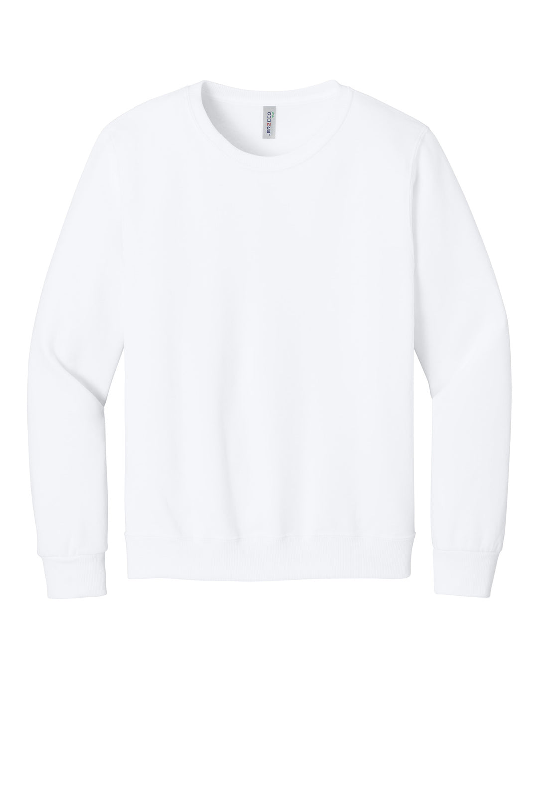 Front View of White Jerzees Eco Premium Blend Crewneck Sweatshirt 701M