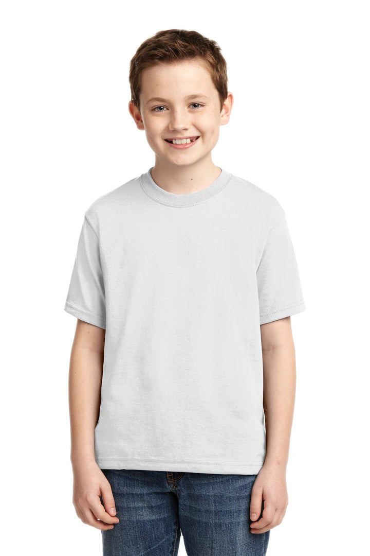 Front View of White Jerzees - Youth Dri-Power 50/50 Cotton/Poly T-Shirt. 29B