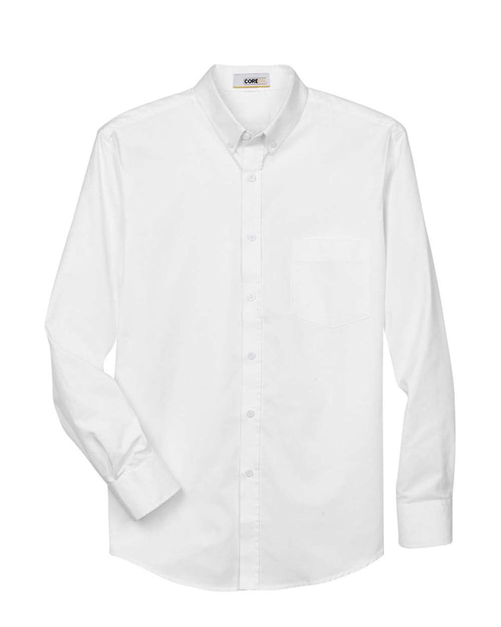 Front View of White Men's Operate Twill Dress Shirt - 88193