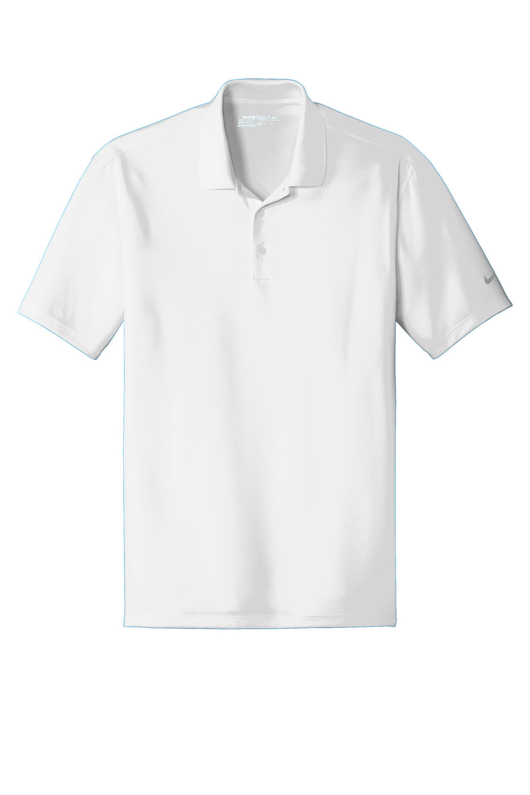 Front View of White Nike Dri-FIT Classic Fit Players Polo with Flat Knit Collar. 838956