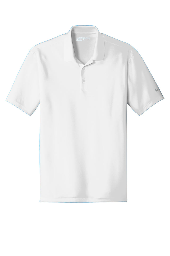 Front View of White Nike Dri-FIT Classic Fit Players Polo with Flat Knit Collar. 838956