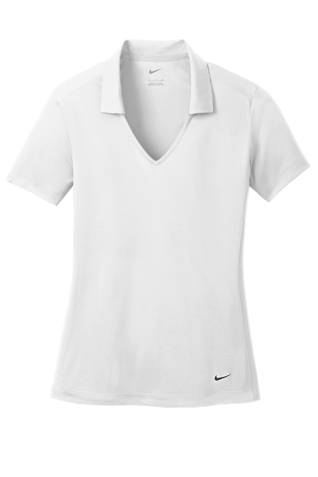 Front View of White Nike Women's Dri-FIT Vertical Mesh Polo. 637165
