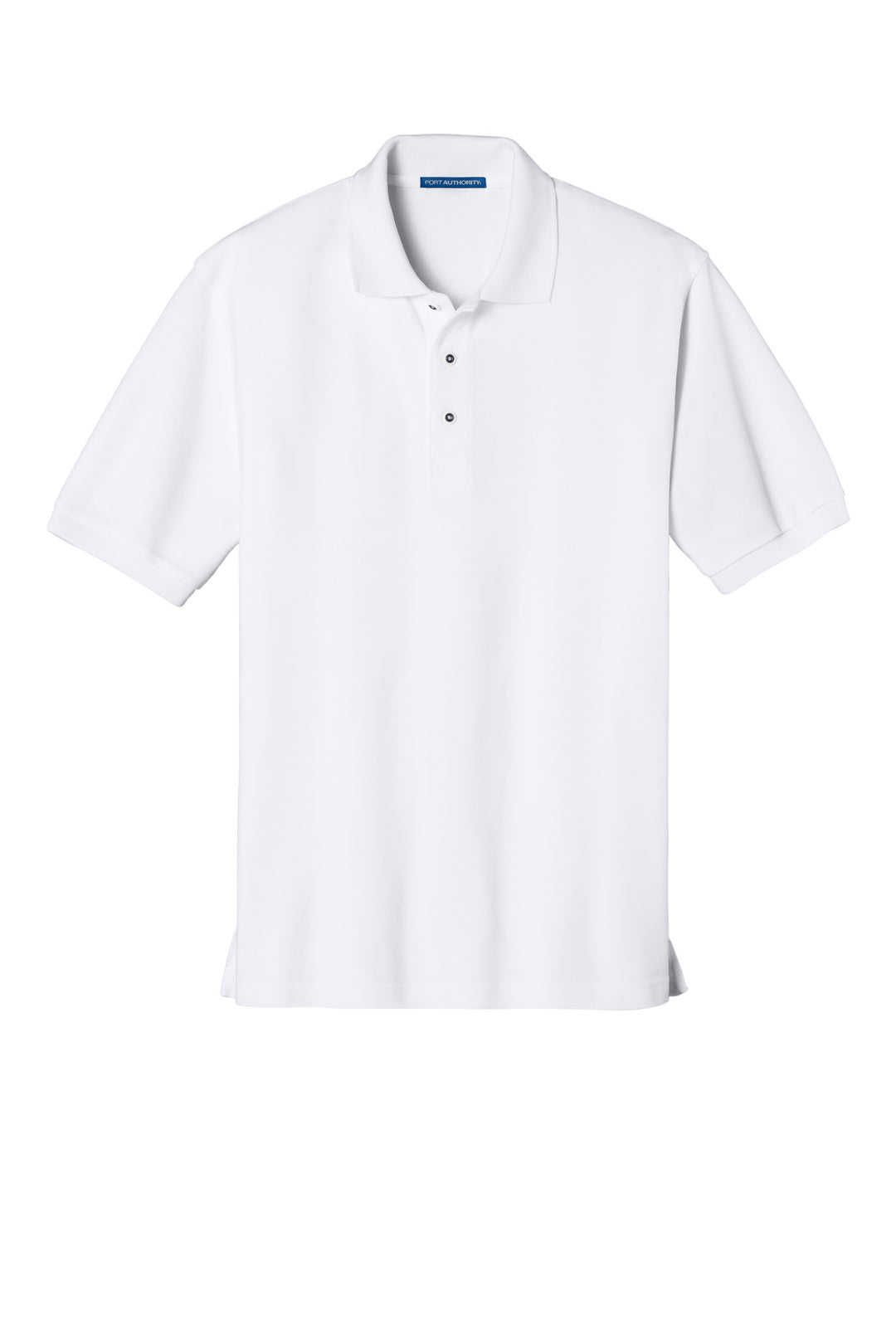 Front View of White Port Authority Silk Touch Polo K500
