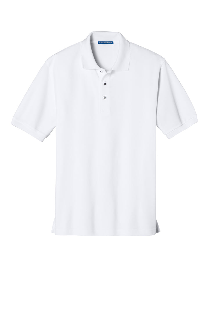 Front View of White Port Authority Silk Touch Polo K500
